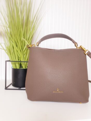 torebka, taupe, skóra ekologiczna, ze złotymi dodatkami
