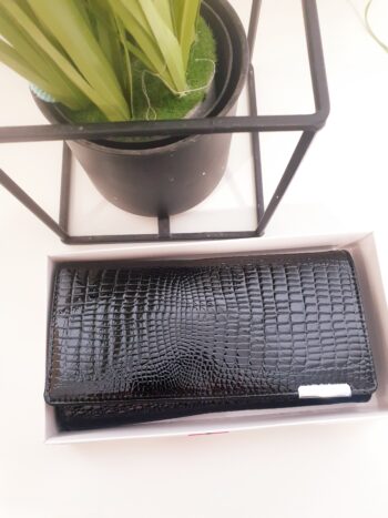 portfel, damski, czarny, skóra naturalna, skóra lakierowana