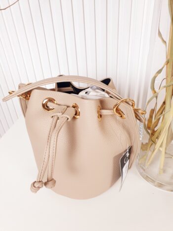 torebka, worek, beżowa, torebka damska, skóra ekologiczna