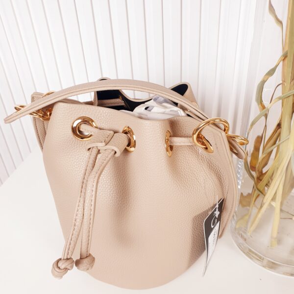 torebka, worek, beżowa, torebka damska, skóra ekologiczna