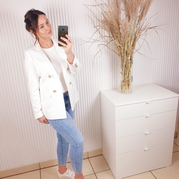 Edan, marynarka, biała, niezapinana, z guzikami, dłuższa,