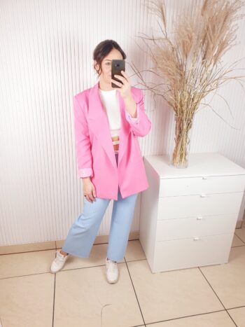 marynarka, fuksja, Lila Lou, oversizowa, z paskiem,