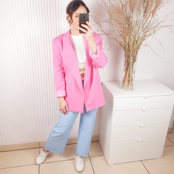 marynarka, fuksja, Lila Lou, oversizowa, z paskiem,