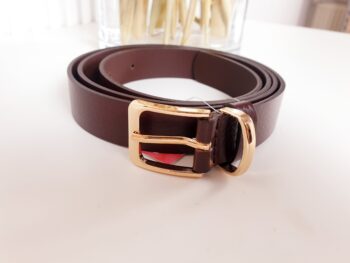 pasek, ma-za, brązowy, złota klamra, pasek damski, pasek skórzany