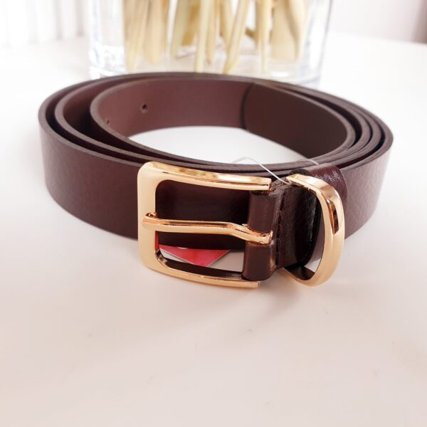 pasek, ma-za, brązowy, złota klamra, pasek damski, pasek skórzany