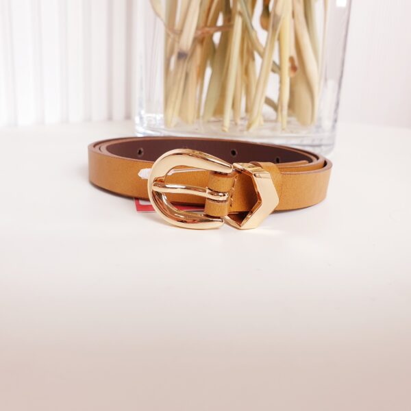 pasek, pasek damski, pasek skórzany, ma-za, ze złotą klamrą, karmelowy, cienki