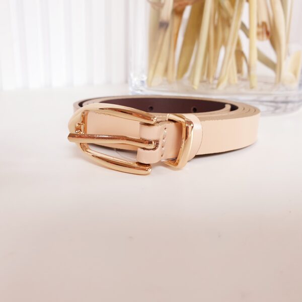 pasek damski, pasek skórzany, ze złotą klamrą, cienki, beżowy