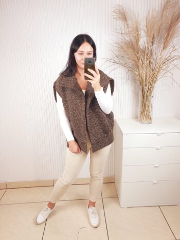 kamizelka, bezrękawnik, z podszewką, niezapinana, z kieszeniami, oversizowa