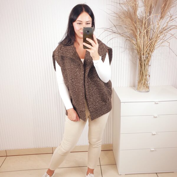 kamizelka, bezrękawnik, z podszewką, niezapinana, z kieszeniami, oversizowa