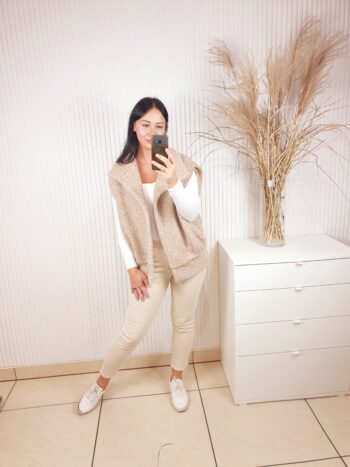 kamizelka, bezrękawnik, melanżowy, oversizowy, z kieszeniami