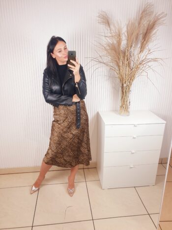 spódnica, satynowa, midi, w panterkę, gumka w pasie,