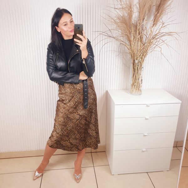 spódnica, satynowa, midi, w panterkę, gumka w pasie,