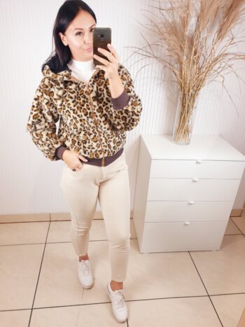 bluza, z kapturem, na zamek, w panterkę, ze ściągaczem,