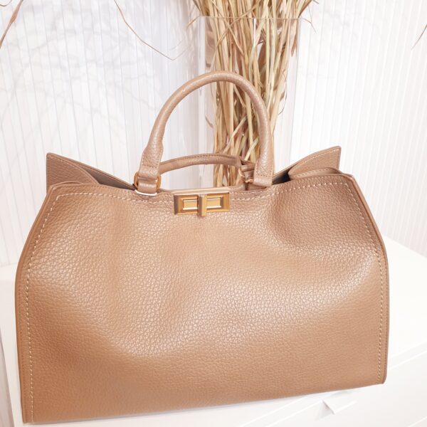 torebka, taupe, duża, pojemna torebka, ekologiczna skóra, ze złotymi dodatkami