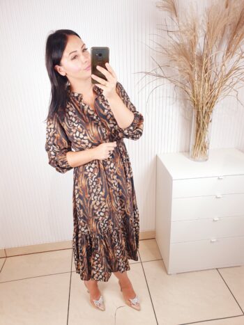 sukienka, jesienna, midi, długi rękaw, z paskiem w zestawie