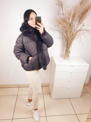 kurtka zimowa, z futerkiem, ciemna czekolada