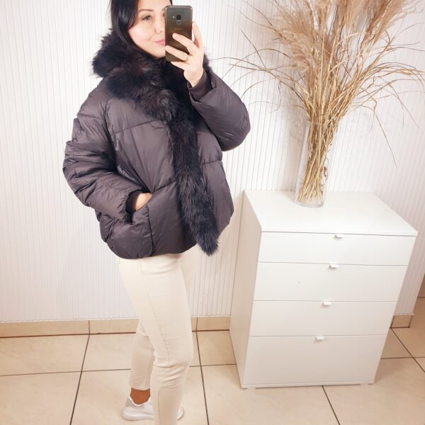 kurtka zimowa, z futerkiem, ciemna czekolada