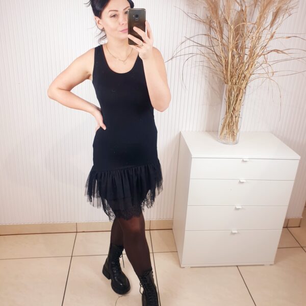 sukienka, halka, z koronką, czarna, wiskozowa, na szerszych ramiączkach