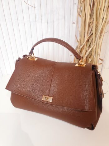 torebka, brązowa, skóra ekologiczna, kuferek, ze złotymi dodatkami