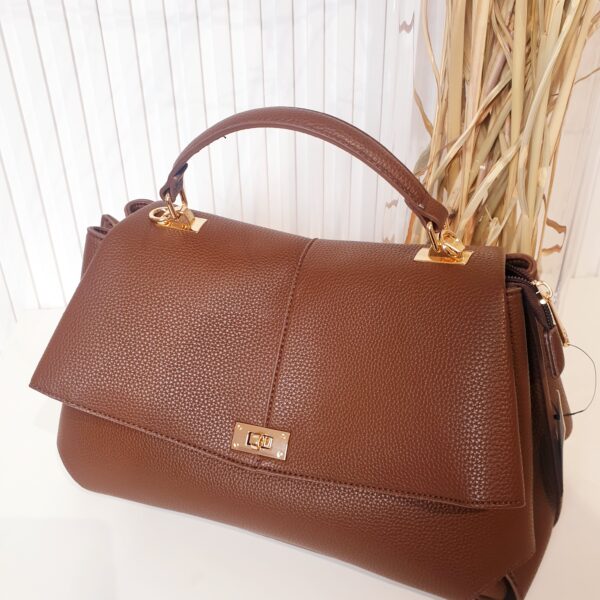 torebka, brązowa, skóra ekologiczna, kuferek, ze złotymi dodatkami