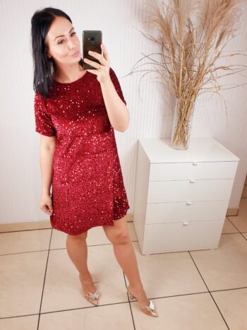 sukienka, cekinowa, krótki rękaw, mini, okrągły dekolt,