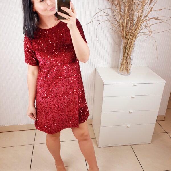 sukienka, cekinowa, krótki rękaw, mini, okrągły dekolt,