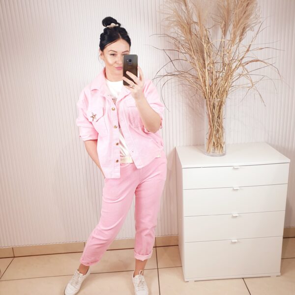 kurtka sztruksowa, różowa, arbuzowa, zapinana na guziki, damska kurtka sztruksowa