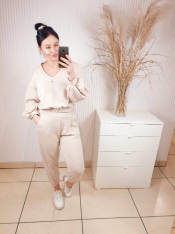 komplet dresowy damski, dres damski, damiano, masełko, spodnie z gumką w pasie, beżowy