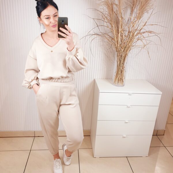 komplet dresowy damski, dres damski, damiano, masełko, spodnie z gumką w pasie, beżowy