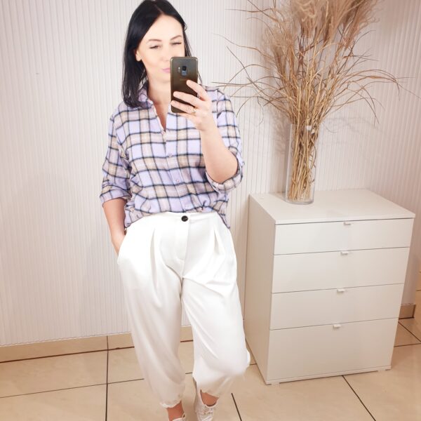 koszula, w kratę, fioletowa, na guziki, flanelowa koszula w kratę damska