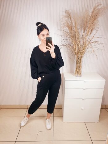 komplet, komplet dresowy damski, czarny, dres damski