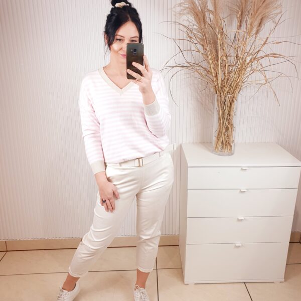 sweter, paski, beżowy, różowy, sweter damski w paski