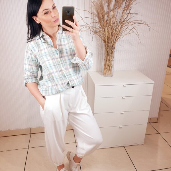 koszula, w kratę, miętowa, zapinana na guziki, damska koszula w kratę