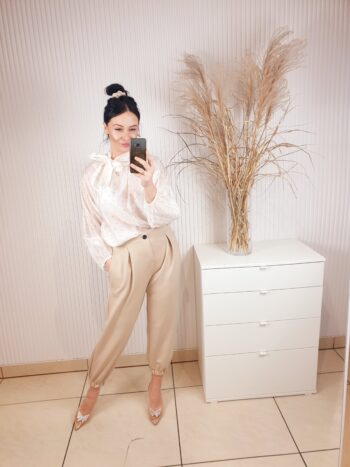 koszula, w groszki, długi rękaw, damska koszula w groszki, wiązana pod szyją,