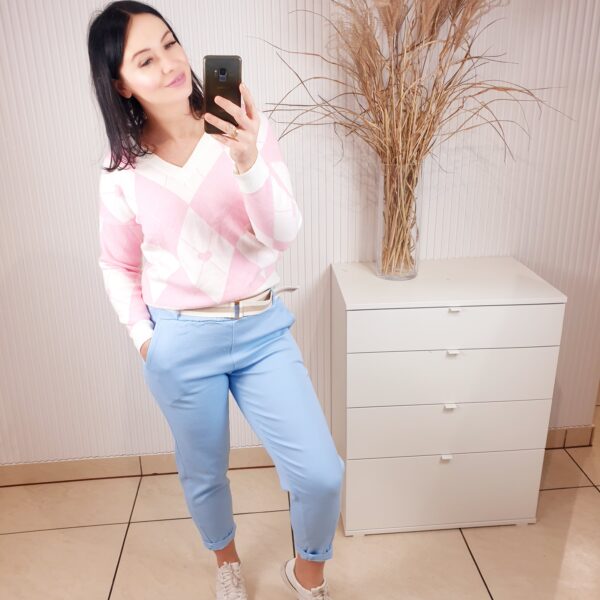 spodnie, niebieskie, livans, jasno niebieskie, z kieszeniami, z paskiem, z gumką w pasie