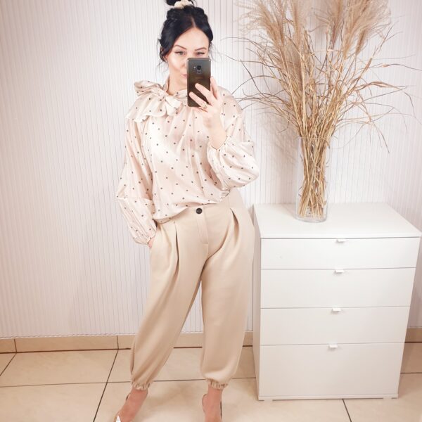 koszula, w groszki, beżowa, damska koszula w groszki, wiązana przy szyi