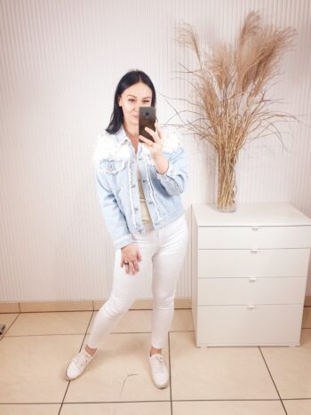 katanka, kurtka jeansowa, z ażurowymi wykończeniami, z ażurowym tyłem