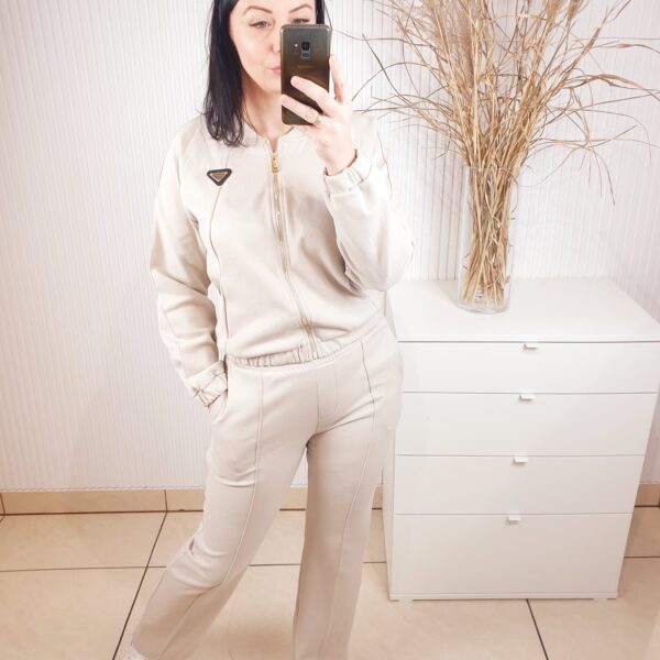 dres, komplet dresowy, aszmi style, rozpinana bluza, beżowy, spodnie z prostą nogawką
