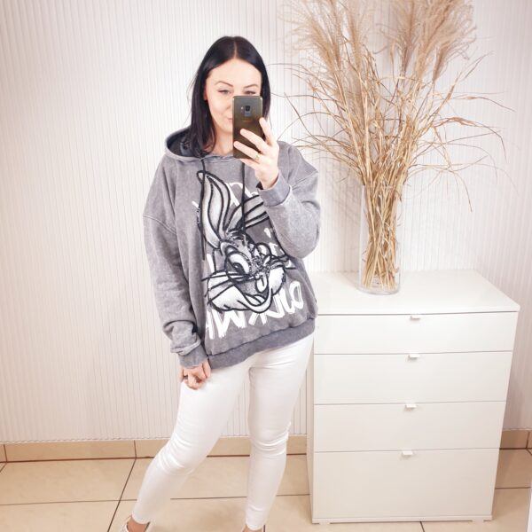 bluza, bluza z kapturem, dekatyzowany materiał, z królikiem , z błyszczącym królikiem, oversizowa, damska bluza z kapturem