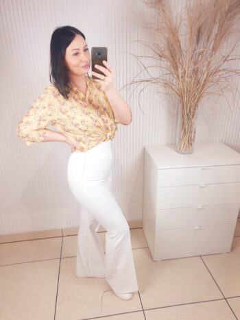 koszula, na guziki, z kołnierzykiem, w różyczki, żółta