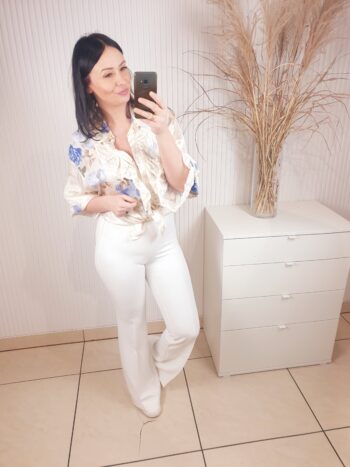 koszula, długi rękaw, w kwiaty, z żabotem, damska koszula, elegancka koszula, koszula w kwiaty